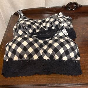Maurice’s XL Black and White Checkered Lace Bralettes Set of 2 NWT
